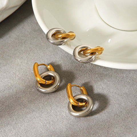 Geometrische Ineinandergreifende Creolen Zweifarbig Gold Silber Mischmetall Edelstahl Schmuck Für Damen