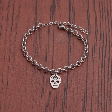 Bracciale Con Ciondolo A Teschio Acciaio Inossidabile Catena Intagliata Cava Gothic Punk Gioielli Per Uomini Donne