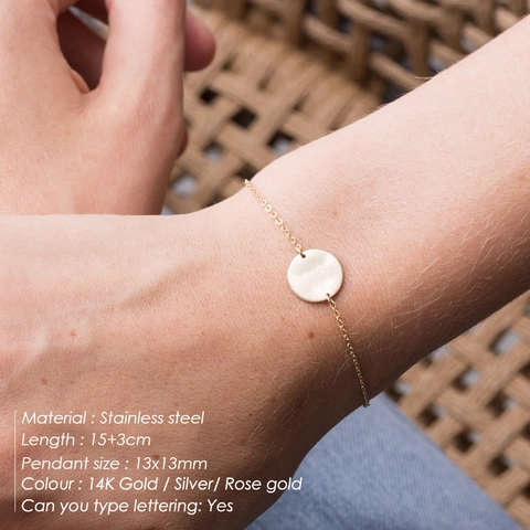 Bracciale Minimalista In Acciaio Inossidabile Con Pendente A Disco Rotondo Placcato Oro Catena Regolabile Gioielli Da Donna