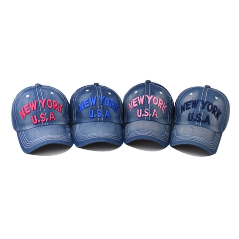 Cappello Da Baseball In Denim Lavato Ricamato New York USA Vintage Distressed Cappello Strapback Regolabile Uomo Donna