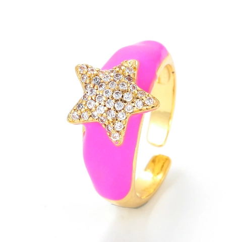 Fashion Copper Enamel Star Ring Colorful Adjustable Open Ring With Zirconia Gold Plated Geometric Finger Ring For Women Jewelry