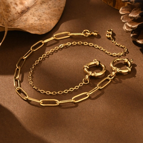 Bracciale Minimalista In Oro Acciaio Inossidabile Per Donna Catena A Maglie Graffetta Retro Con Chiusura A Molla Tonda Gioielli