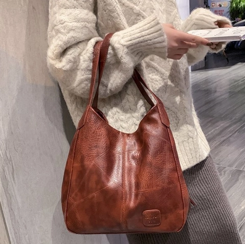 Sac Cabas En Cuir PU Vintage Grande Capacité Sac À Main Minimaliste Pour Femmes Style Coréen Rétro Pour Le Travail