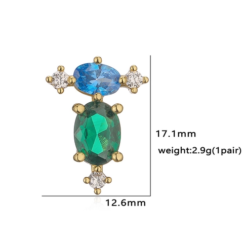 Colorful Zircon Copper Earrings For Women Geometric Flower Shape Inlaid Rhinestone Fashion Elegant Jewelry