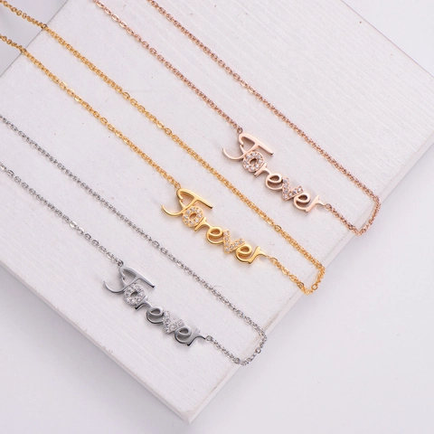 Collana Con Pendente Lettera Forever Acciaio Inossidabile Con Strass Gioielli Raffinati Per Donna