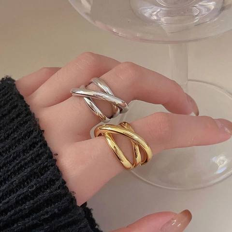 925 Sterling Silber Ring Geflochten Verstellbar Vintage Offener Ring Mehrschichtig Damen Schmuck