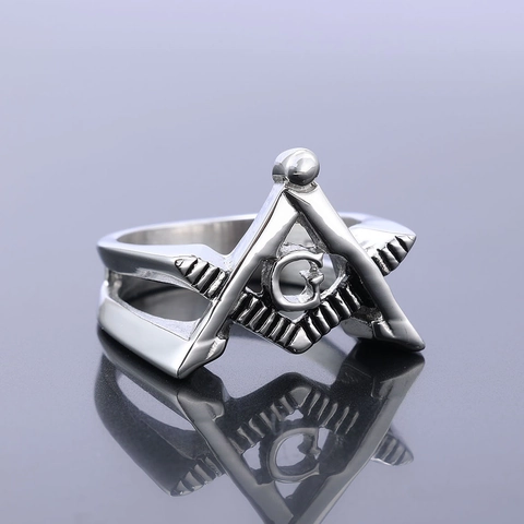 Bague Chevalier Franc Maçonnerie Acier Inoxydable Rétro Compas Équerre Lettre G Bijoux Punk Polis Pour Hommes Femmes