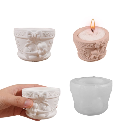 Pasen Konijn Boog Reliëf Siliconen Mal Voor DIY Kaarsenbeker Gips Bloempot Opbergcontainer Decoratief Knutselgereedschap