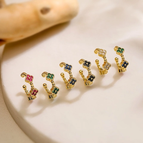 Clover Flower Ear Cuffs Copper Zircon Inlaid No Piercing Clip Earrings Vintage Sweet Jewelry For Women