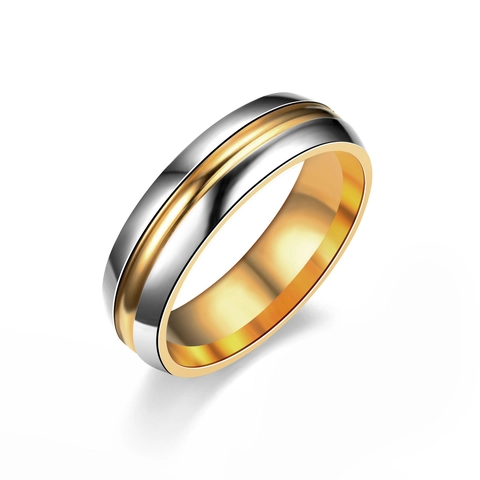 316L Stainless Steel Minimalist Two Tone Gold Silver Ring 6mm Wide Simple Band Ring For Men Women Fashion Jewelry Gift