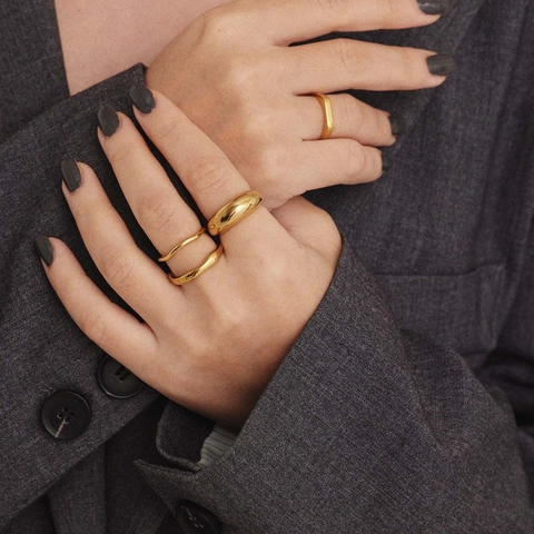 Anello A Cupola Bombato Acciaio Inossidabile Lucidato A Specchio Gioielli Moda Minimalisti Donna Oro
