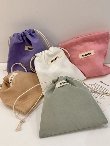Oxford Cloth Drawstring Storage Pouch Small Portable Makeup Bag For Toiletries Sundries Minimalist Solid Color Organizer