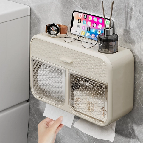 Scatola Per Fazzoletti A Parete Impermeabile Doppio Scomparto Porta Carta Igienica In Plastica Con Ripiano Cassetto Bagno Design Ondulato