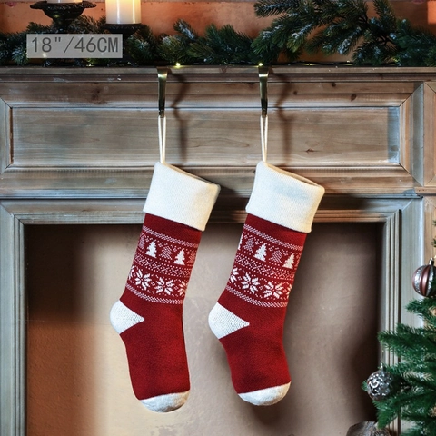 Christmas Stockings Knitted Acrylic Yarn Retro Snowflake Christmas Tree Fireplace Decor Hanging Gift Bag Vintage Nordic