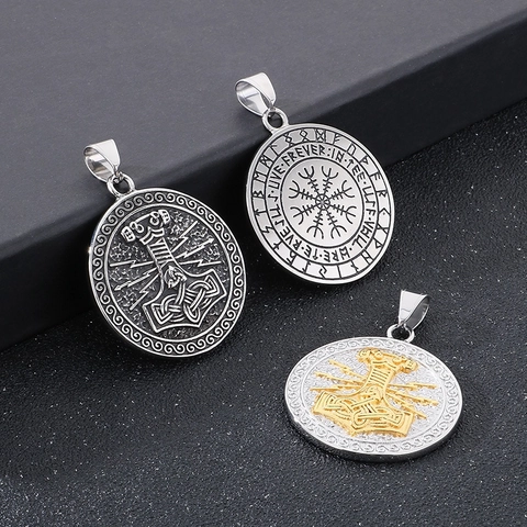 Viking Thor's Hammer Mjolnir Pendant Necklace Stainless Steel Retro Rune Double Sided Celtic Knot Punk Jewelry For Men