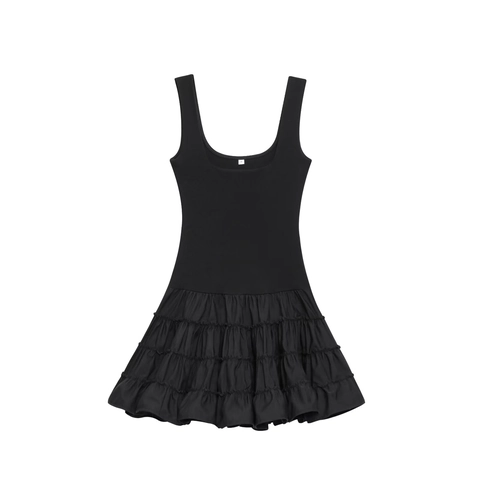 Women Ribbed Knit Tiered Ruffle Mini Dress Sleeveless Cami Solid Color Summer Party Elegant Slim Fit