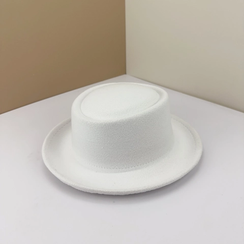 Vintage British Style Pork Pie Hat Woolen Polyester Felt Short Rolled Brim Flat Top Retro Jazz Hat For Men Women