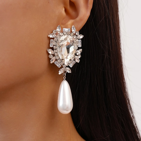 Orecchini Pendenti A Goccia Con Perno In Argento Sterling 925 Strass Di Lusso Imitazione Perla Artificial Oversize Per Donna
