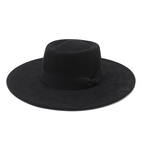 Damen Fedora Hut Mit Breiter Krempe Wildleder Polyester Filz Satin Schleife Retro Eleganter Herbst Winter Hut