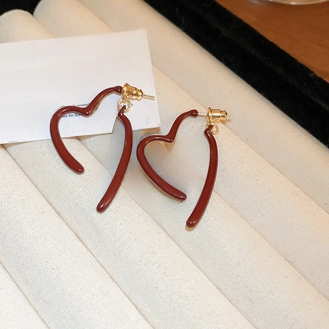 Vintage Red Enamel Geometric Hoop Earrings With 925 Sterling Silver Earring Post Gold Plated Alloy Jewelry For Women