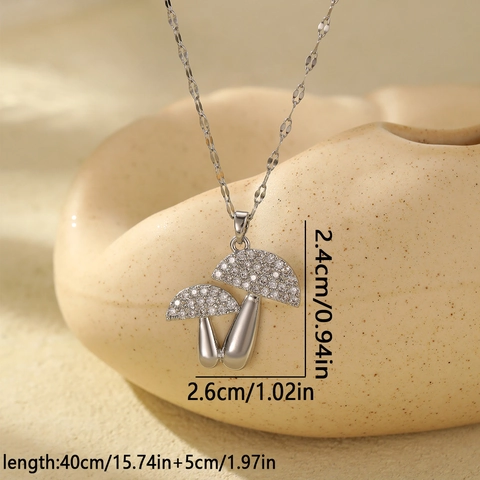 Mode Occidentale Collier Pendentif Double Champignon en Cuivre Strass Incrusté Chaîne Lèvre Femmes Bijoux Individuels Cadeau