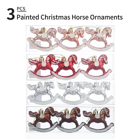 Addobbi Natalizi Cavallo A Dondolo Dipinti In Plastica Con Glitter Decorazioni Da Appendere Per Albero Di Natale Casa
