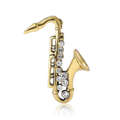 Vintage Legierung Emaille Saxophon Brosche Für Herren Damen Antik Gold Silber Strass Eingelegt Musikinstrument Corsage Anstecknadel