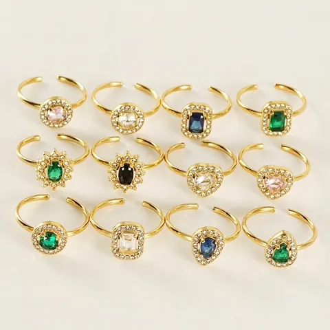 Adjustable Zircon Rings For Women Heart Sunflower Waterdrop Shape Gold Plated Stainless Steel Luxury Jewelry