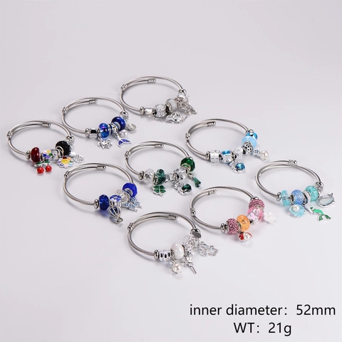 Stainless Steel Charm Bracelet Twisted Cable Open Cuff With Mermaid Enamel Pendant Crystal Faux Artificial Pearl For Women