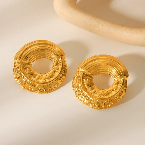Pendientes De Aro Geométricos Irregulares Acero Inoxidable Chapado En Oro De 18K Textura Martillada Ondulada Joyería Vintage Mujer