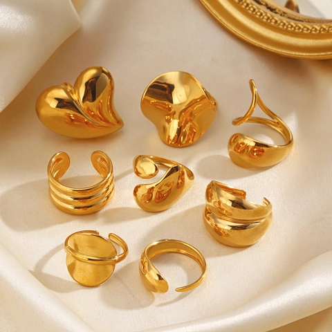 Chunky Ringe Aus Edelstahl Für Damen Geometrisch Hochglanzpoliert Verstellbare Offene Bandringe Modeschmuck
