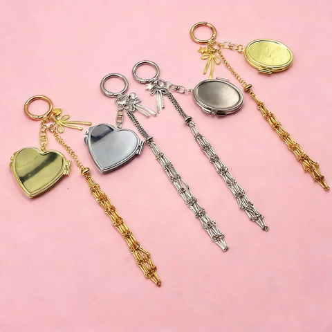 Metal Keychain Mirror Bag Charm Heart Star Shape Bow Decoration Mesh Tassel Korean Style For Women Handbag Pendant