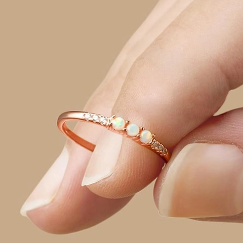 Minimalistischer Kupferring Geometrisches Opal-Imitat Zirkonia Inlay Eleganter Schmuck Frauen Tägliches Tragen