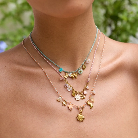 Collana In Corda Intrecciata Bohémien Placcata Oro Acciaio Inossidabile Fiore Farfalla Sole Luna Stella Ciondolo Gioielli Estivi Donna