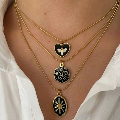 Collana Con Pendente In Acciaio Inossidabile 316L Placcato Oro 18K Vintage Con Smalto Ape Cuore Croce Sole Fiore Per Donna