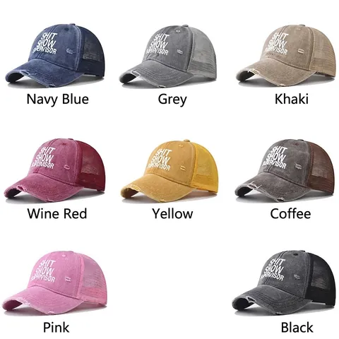 Casquette De Camionneur Distressed Coton Lavé Mesh Baseball Imprimé Shit Show Supervisor Protection Solaire Extérieure Unisexe Réglable