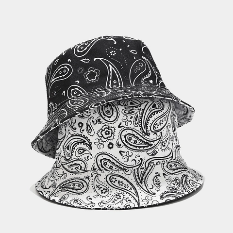 Cappello Alla Pescatora Stampa Paisley Cotone Reversibile Doppio Lato Protezione Solare Outdoor Streetwear Retro Uomo Donna