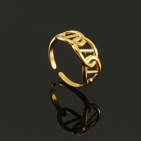 Minimalist Hollow Geometric Ring 18K Gold Plated Stainless Steel Adjustable Open Band Jewelry For Women