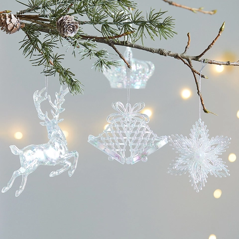 Iridescent Acrylic Christmas Tree Hanging Ornaments Transparent Snowflake Reindeer Bell Pumpkin Carriage Holiday Decor