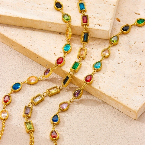 Colorful Gemstone Bracelet Gold Plated Stainless Steel Geometric Oval Square Teardrop Fashion Jewelry For Women