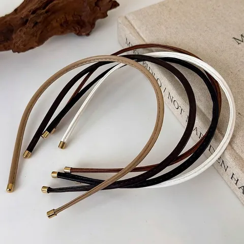 Diadema Delgada De Cuero PU Minimalista Con Puntas De Metal Dorado Aro Para El Cabello Retro Para Mujer