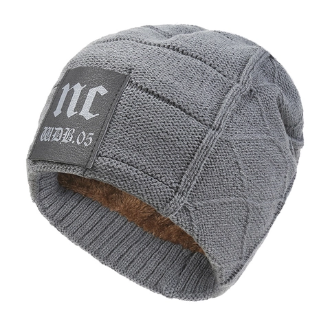 Berretto Invernale In Maglia Acrilica Caldo Fodera Polare Moda Outdoor Patch Pelle Per Uomo Donna