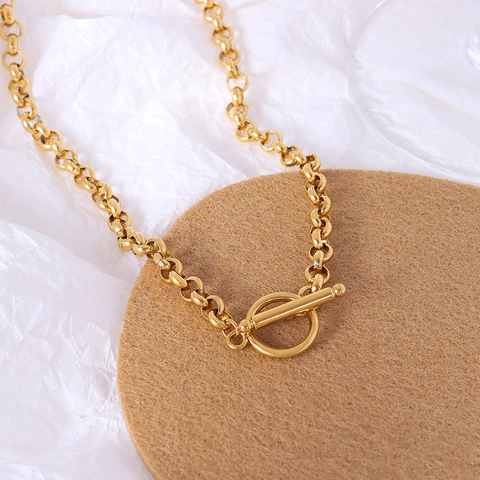 18K Gold Plated Titanium Steel OT Buckle Necklace For Women Minimalist Coarse Chain Choker European Fashion Jewelry P576