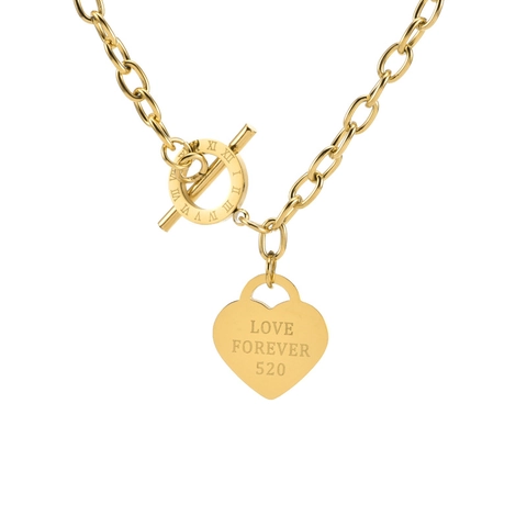 Heart Pendant Necklace Bracelet Stainless Steel OT Buckle T-Bar Clasp Roman Numerals Engraved Hip Hop Punk Jewelry