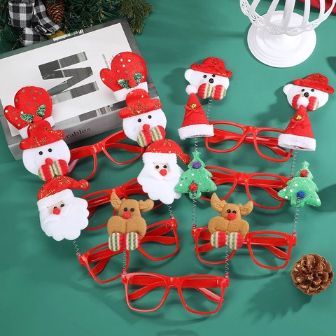 Weihnachtsbrille Rahmen LED Leuchten Cartoon Weihnachtsmann Rentier Schneemann Baum Kunststoff Stoff Xmas Party Foto Requisiten