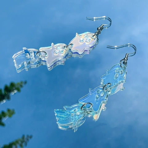 Orecchini Pendenti Fantasma Acrilico Iridescente Laser Riflettente Triplo Strato Gioielli Halloween Donna