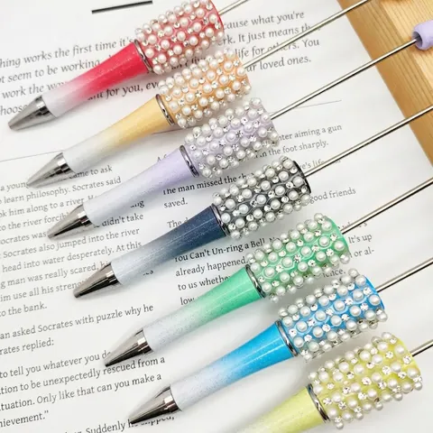 Penna A Sfera Con Perline DIY Scrittura Creativa Regalo Con Imitazione Perla Artificial Strass Sfumato Corpo Plastica Metallo Elegante