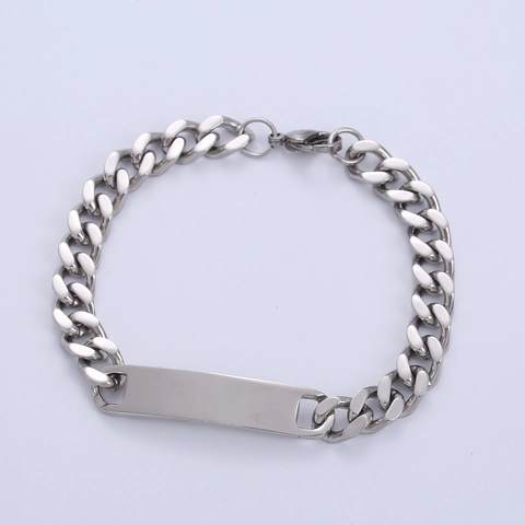 Bracciale ID In Acciaio Inossidabile Catena Curb Lucida Barra Vuota Gioielli Stile Punk Per Uomini