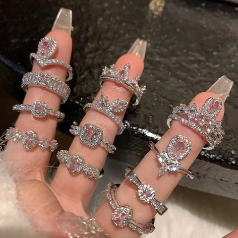 Elegante Anello Aperto in Rame con Zirconia Cuore Stella Geometrico per Donna Regolabile di Moda Sofisticato Gioiello da Festa Quotidiano Anello da Dito