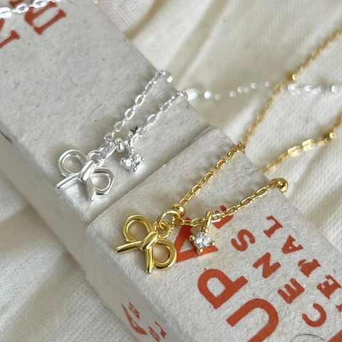 Bowknot Pendant Necklace 925 Sterling Silver Zircon Minimalist Korean Style Dainty Ribbon Jewelry For Women